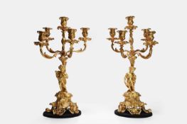 A pair of Louis XV-style ormolu candelabra, 19th century, French,