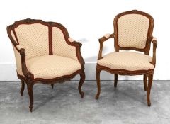 A Louis XV style beechwood framed fauteuil, late 19th century,