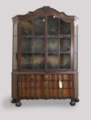 A Dutch walnut and marquetry display cabinet, mid-18th century,