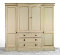 A painted mahogany breakfront linen press, late 19th century,
