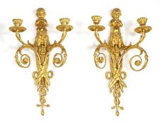 A pair of gilt bronze wall sconces, 19th century, French,