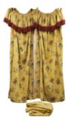 A pair of mustard and floral embroidered curtains with a pelmet, 20th century,