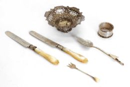 A group of silver items,