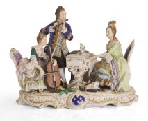 A Dresden porcelain figural group of musicians, early 20th century, in the Rococo taste,