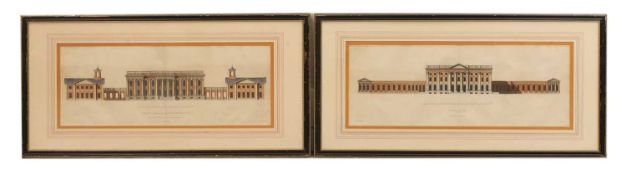Two architectural engravings, 'East Front of Moore Park' and 'Principal Front of Haythorpe, the Seat