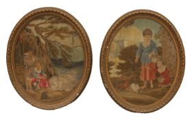 A pair of silk and wool work pictures, 19th century,