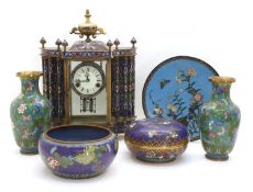 A collection of Chinese and Japanese cloisonne and a mantle clock, 19th/20th century,