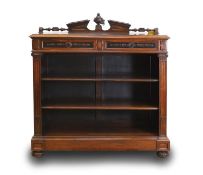A Continental walnut open front bookcase c.1880,