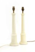 A pair of ceramic column table lamps, 20th century,