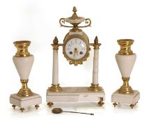 A gilt and marble clock garniture, late 19th century,