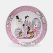 A famille rose ruby back plate, possibly 18th century,