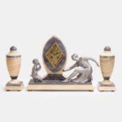 Art Deco clock garniture, a marble clock garniture,