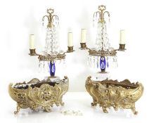 A pair of twin branch table lustres, 20th century,
