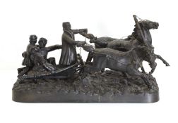A Russian cast iron sculpture of a troika, with a three horse team, 20th century,