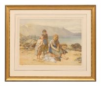 Walter Goodall (British, 1830-1889) Children on the beach with fish