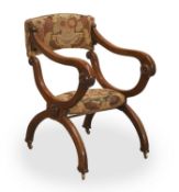 A rosewood X-frame metamorphic prie-dieu armchair mid 19th century,