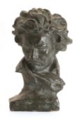 A black painted plaster bust of Ludvig van Beethoven, 20th century,