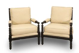 A pair of contemporary ebonised bobbin turned chairs, of recent manufacture,