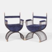 Hollywood Regency, a pair of 'curule'-type armchairs,