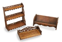 A Victorian Tunbridge type mahogany and specimen wood book rest,
