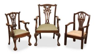 Three children's mahogany open armchairs 20th century,