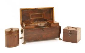 A Regency mahogany and boxwood line-inlaid tea caddy, 19th century and later,