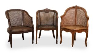 A pair of Victorian mahogany and cane seated armchairs, 20th century,