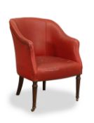 A red leatherette upholstered tub chair, 19th century,