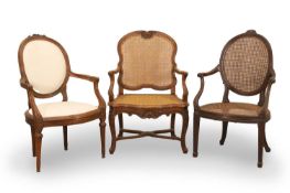 A collection of three salon chairs, 19th century,
