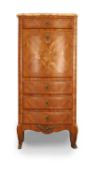A French kingwood and tulip wood rouge marble topped escritoire, 20th century,