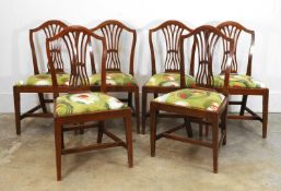 A set of six mahogany Hepplewhite style dining chairs, 19th century,
