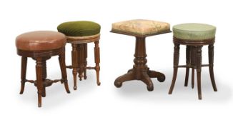 Four adjustable piano stools, 19th century,