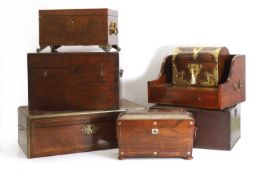 A collection of tea caddies and boxes, 19th century and later,