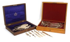 A silver and mother of pearl fruit set,