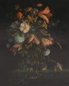 Dutch School, 20th century A still life of a vase of flowers with butterflies, a dragonfly and other
