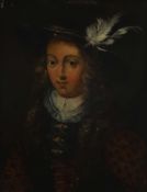 Manner of Ary de Vois Portrait of a young man, half-length, in a fur-trimmed doublet and feathered c