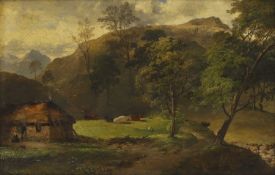 Kenneth Macleay RSA (British, 1802-1878) A highland landscape with figures by a bothy