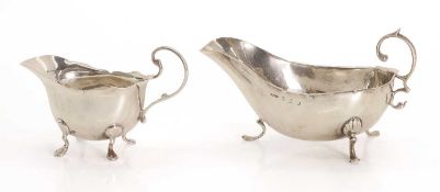 Two silver sauce boats,