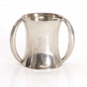 A silver twin handled christening mug,