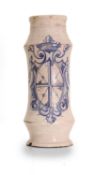 A tin-glazed stoneware albarello, 18th century, Spanish, Talavera,