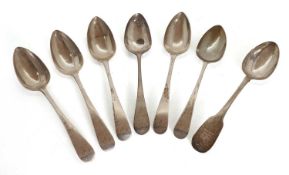 Four Scottish silver Old English pattern tablespoons, by William & Patrick Cunningham, 1789 and 1804