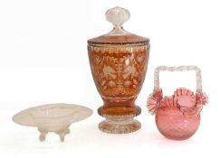 A large cut glass and amber lidded jar, of recent manufacture,