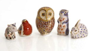 A collection of five Royal Crown Derby animal figures, of modern manufacture,