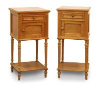 A matched pair of French satin birch pot cupboards, late 19th century,