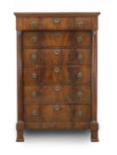 An Empire mahogany six drawer chest, 19th century,