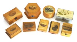 A collection of Mauchline ware boxes and other snuff boxes, 19th century and later,