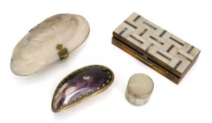 A group of brass mounted shell items,