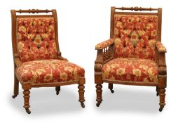 A pair of Victorian oak chairs, late 19th century,