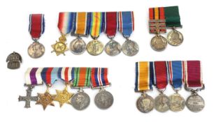 Four groups of Victorian, WWI and WWII miniature medal groups,