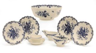 A collection of Caughley porcelain items, late 18th century,